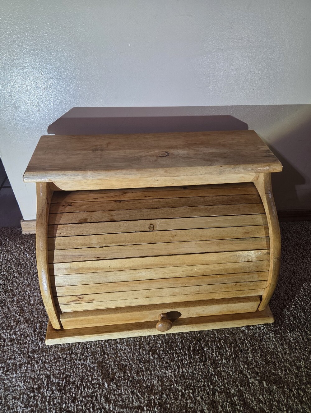 Vintage Wooden Roll-Top Bread Box in Natural Finish Cottagecore